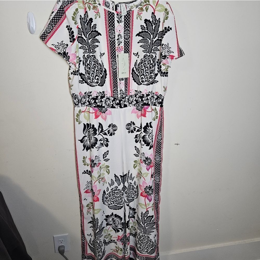 Joie Jumpsuit  XL NWT Short Sleeve Long Pants Pineapple Print Keyhole Back